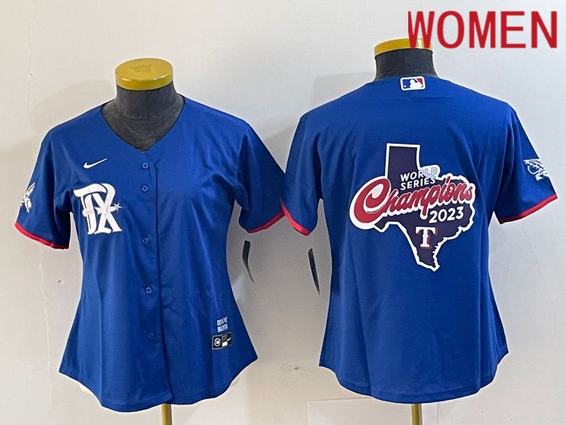 Women Texas Rangers Blank Blue Game Nike 2023 MLB Jersey style 2->women mlb jersey->Women Jersey